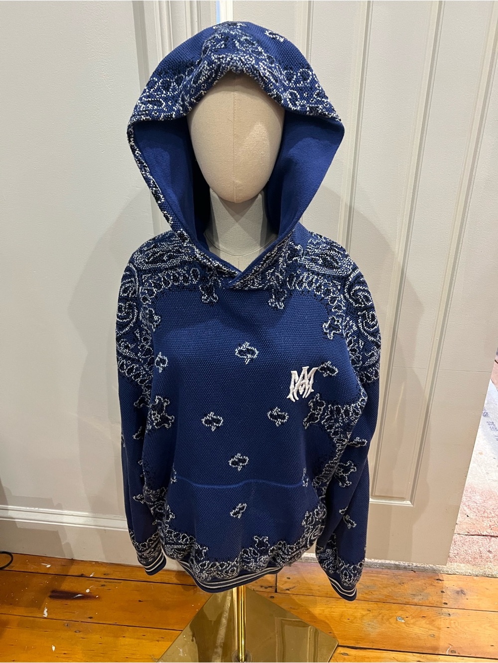 AMIRI Navy Blue Bandana Pattern Hoodie XXL